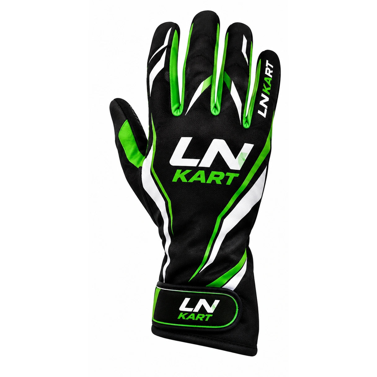 LN Kart Racing Gloves Black Green & White – Professional Go Kart Gloves