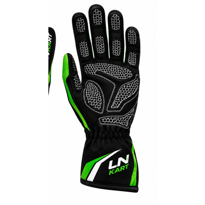 LN Kart Racing Gloves Black Green & White – Professional Go Kart Gloves