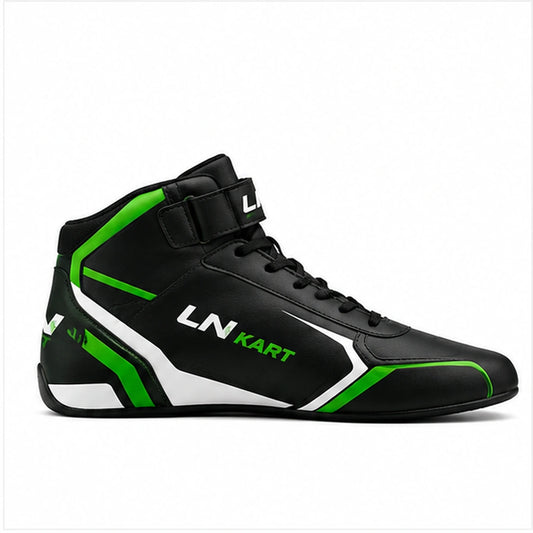 LN Kart Racing Shoes Black Green & White – Professional Go Kart Racing Shoes
