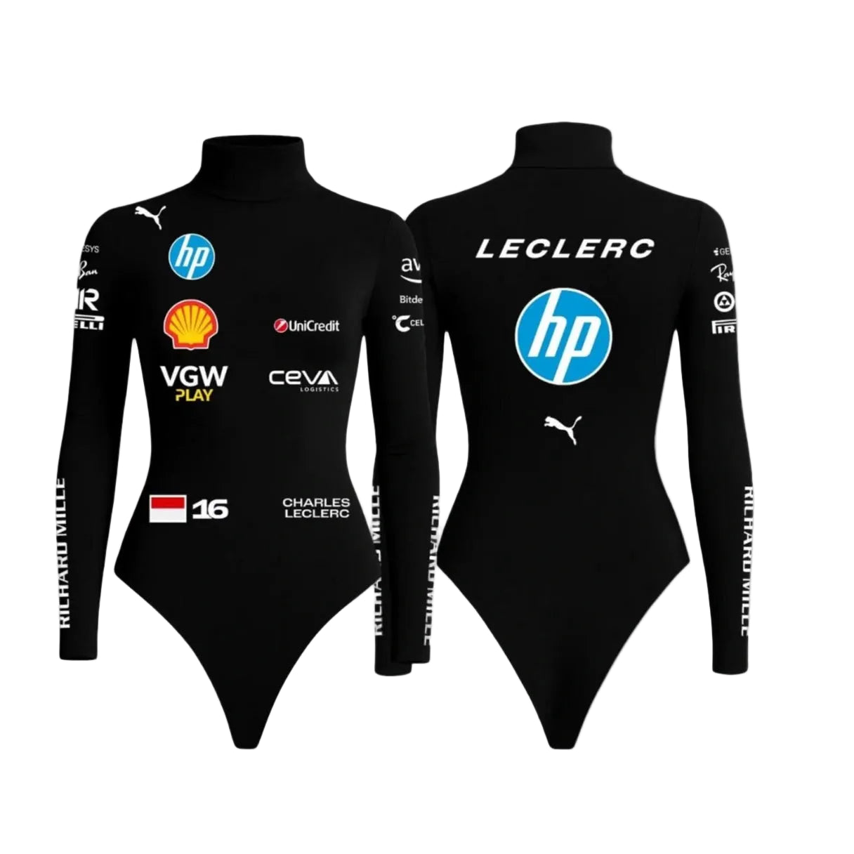 Charles Leclerc Racing Bodysuit, F1 Motorsport Long Sleeve Bodysuit
