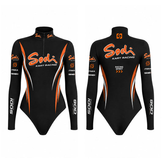 Sodi Kart Racing Bodysuit Black Orange – Women’s Motorsport Racing Suit