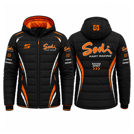 Sodi Kart Racing Puffer Jacket Black Orange – Motorsport Winter Jacket