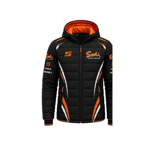 Sodi Kart Racing Puffer Jacket Black Orange – Motorsport Winter Jacket