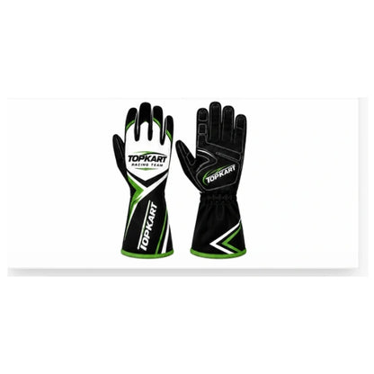 TopKart Racing Team Karting Gloves – Black Green Professional Kart Gloves