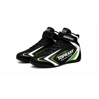 TopKart Racing Team Karting Shoes – Black Green White Motorsport Shoes