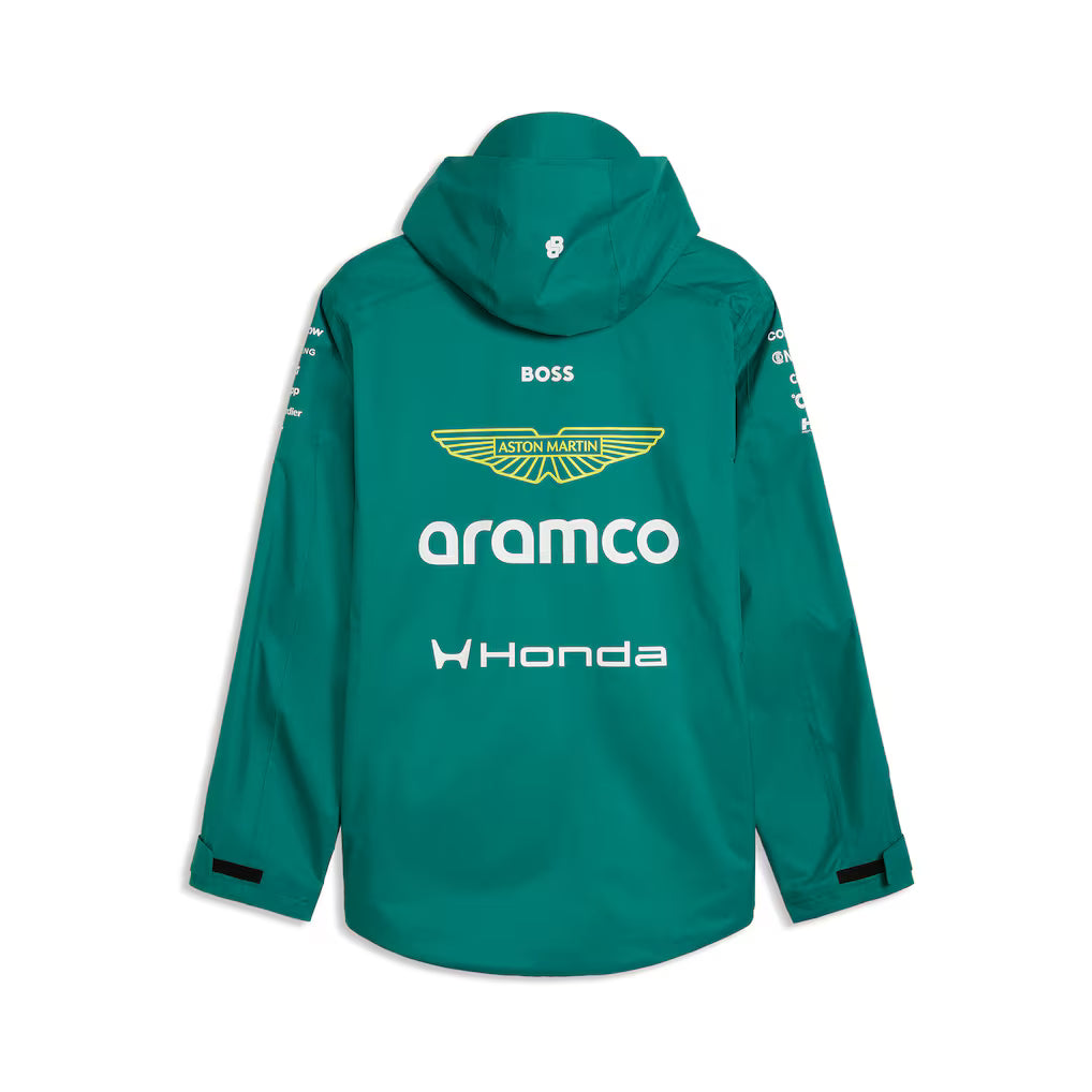 Aston Martin Aramco Cognizant F1 2026 Team Rain Jacket Replica | Waterproof Formula 1 Hooded Motorsport Jacket