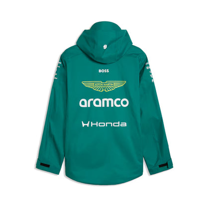 Aston Martin Aramco Cognizant F1 2026 Team Rain Jacket Replica | Waterproof Formula 1 Hooded Motorsport Jacket