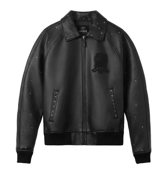 AVIREX Studded Leather Jacket – USA Embossed