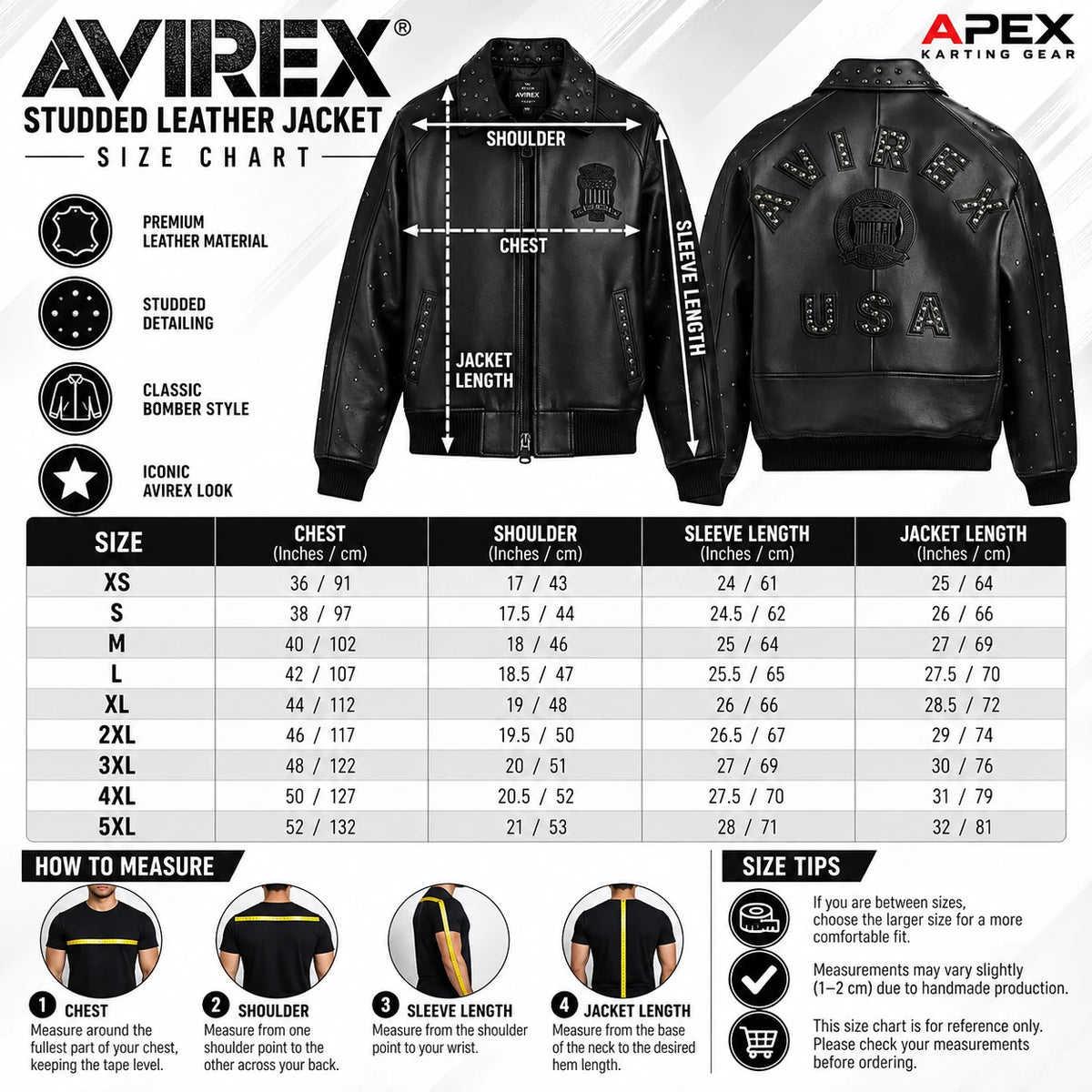 AVIREX Studded Leather Jacket – USA Embossed