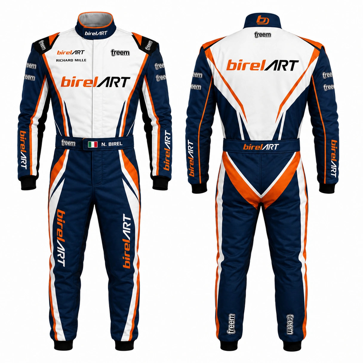 BirelART Navy Blue & Orange Karting Racing Suit – Custom Go Kart Suit