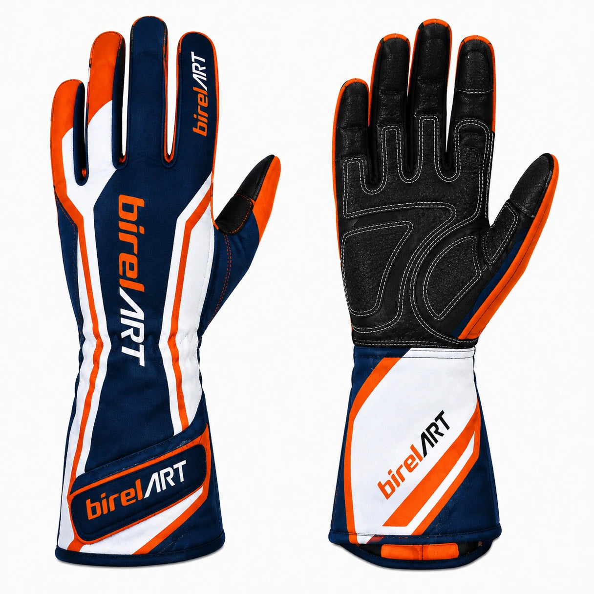 BirelART Navy Blue Orange Karting Gloves – Custom Go Kart Racing Gloves