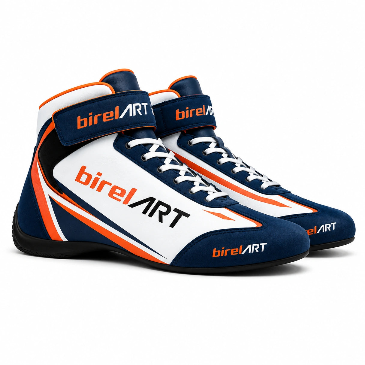 Birel ART Navy Orange Karting Racing Shoes | High-Top Motorsport Shoes