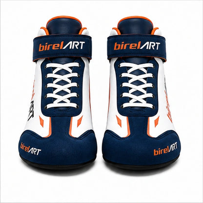 Birel ART Navy Orange Karting Racing Shoes | High-Top Motorsport Shoes