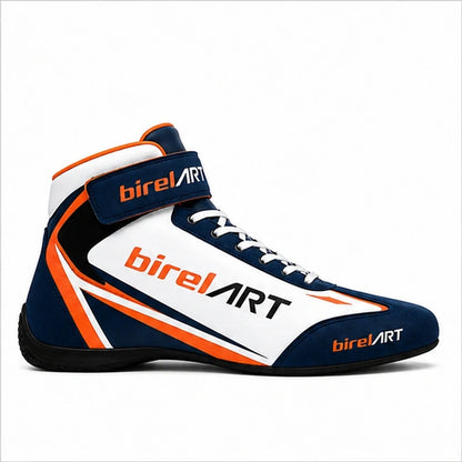 Birel ART Navy Orange Karting Racing Shoes | High-Top Motorsport Shoes
