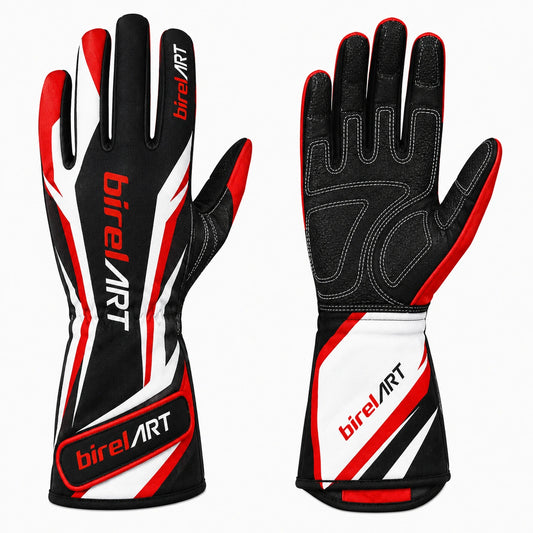 BirelART Red Black White Karting Gloves – Custom Go Kart Racing Gloves