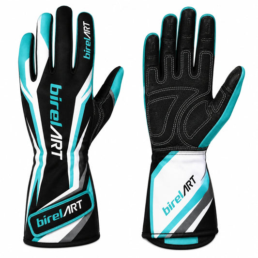 BirelART Turquoise Black Karting Gloves – Custom Go Kart Racing Gloves