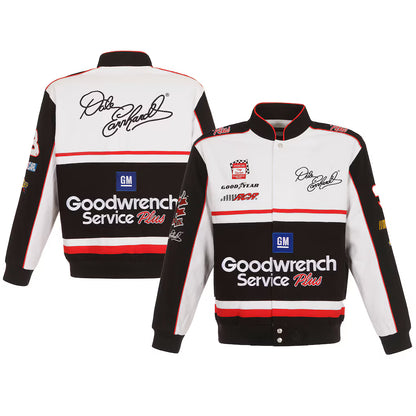 Men's Dale Earnhardt JH Design White/Black Goodwrench Twill Uniform Full-Snap Jacket | Official NASCAR Racing Jacket