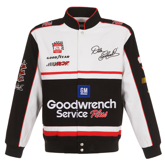 Men's Dale Earnhardt JH Design White/Black Goodwrench Twill Uniform Full-Snap Jacket | Official NASCAR Racing Jacket