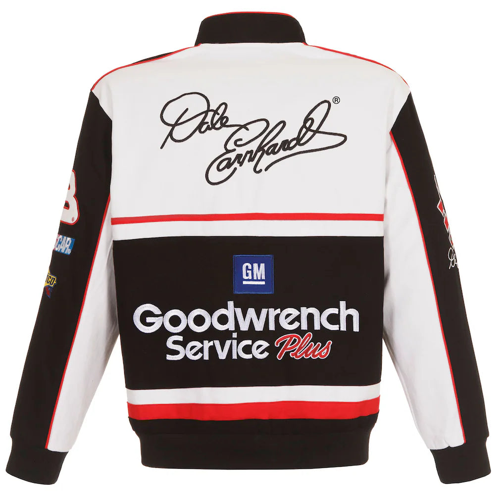 Men's Dale Earnhardt JH Design White/Black Goodwrench Twill Uniform Full-Snap Jacket | Official NASCAR Racing Jacket