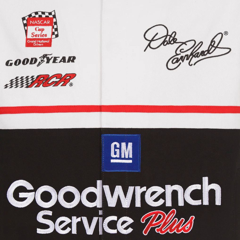 Men's Dale Earnhardt JH Design White/Black Goodwrench Twill Uniform Full-Snap Jacket | Official NASCAR Racing Jacket