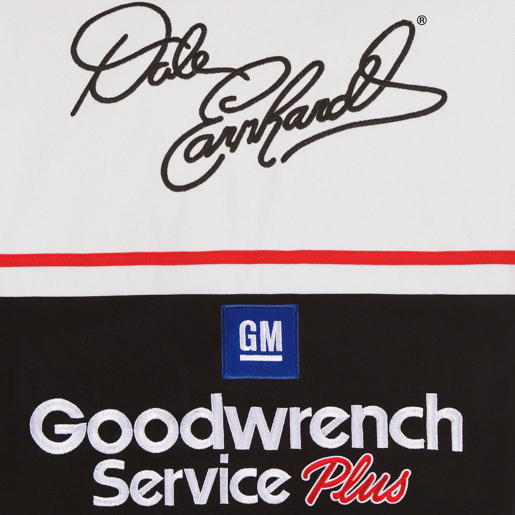 Men's Dale Earnhardt JH Design White/Black Goodwrench Twill Uniform Full-Snap Jacket | Official NASCAR Racing Jacket
