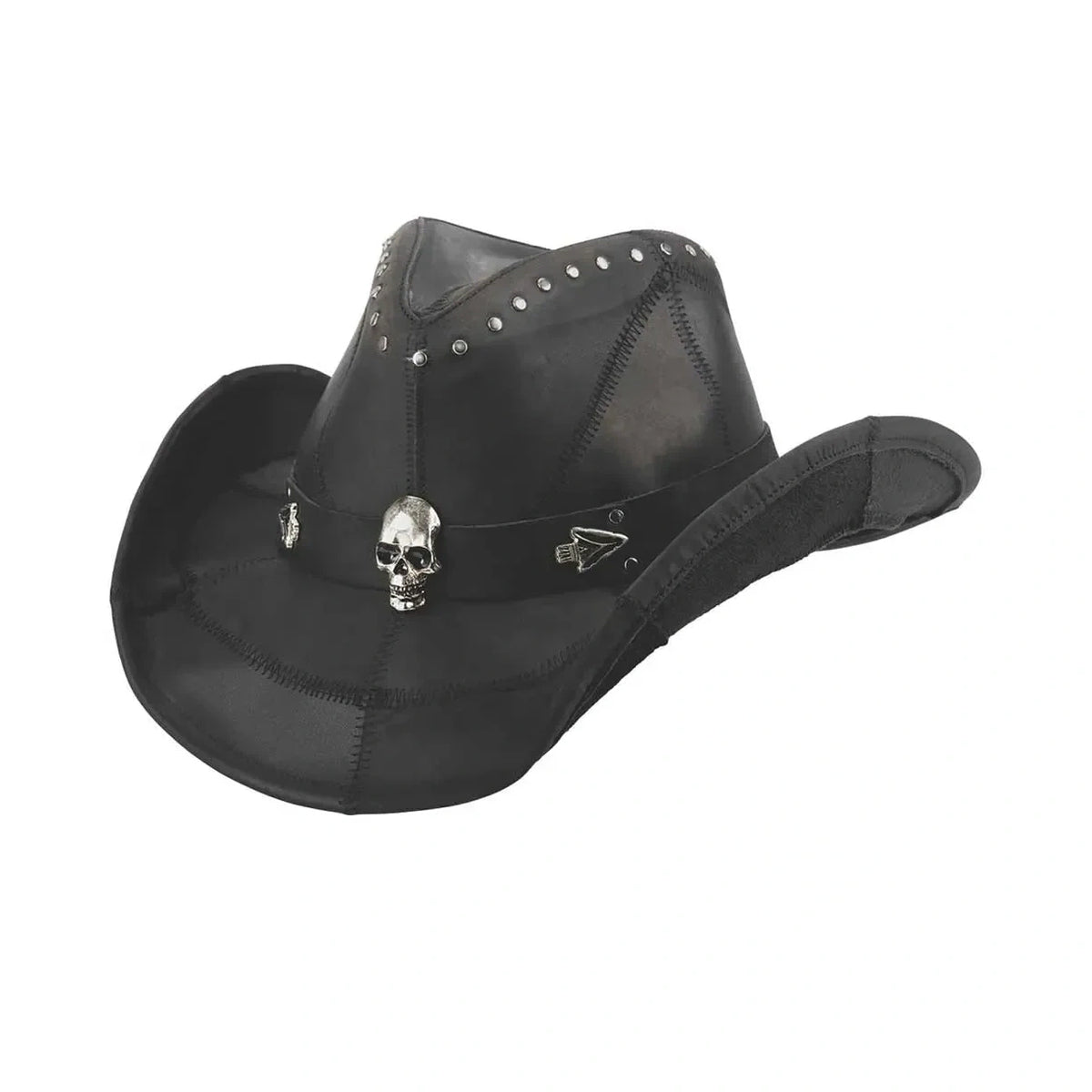 Black Leather Skull Cowboy Hat – Gothic Western Studded Hat