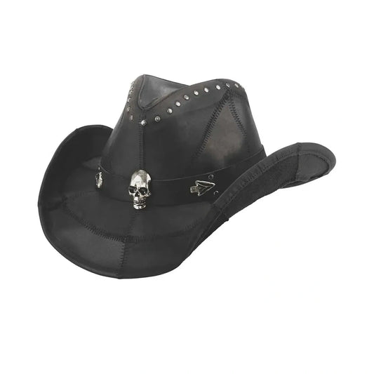 Black Leather Skull Cowboy Hat – Gothic Western Studded Hat