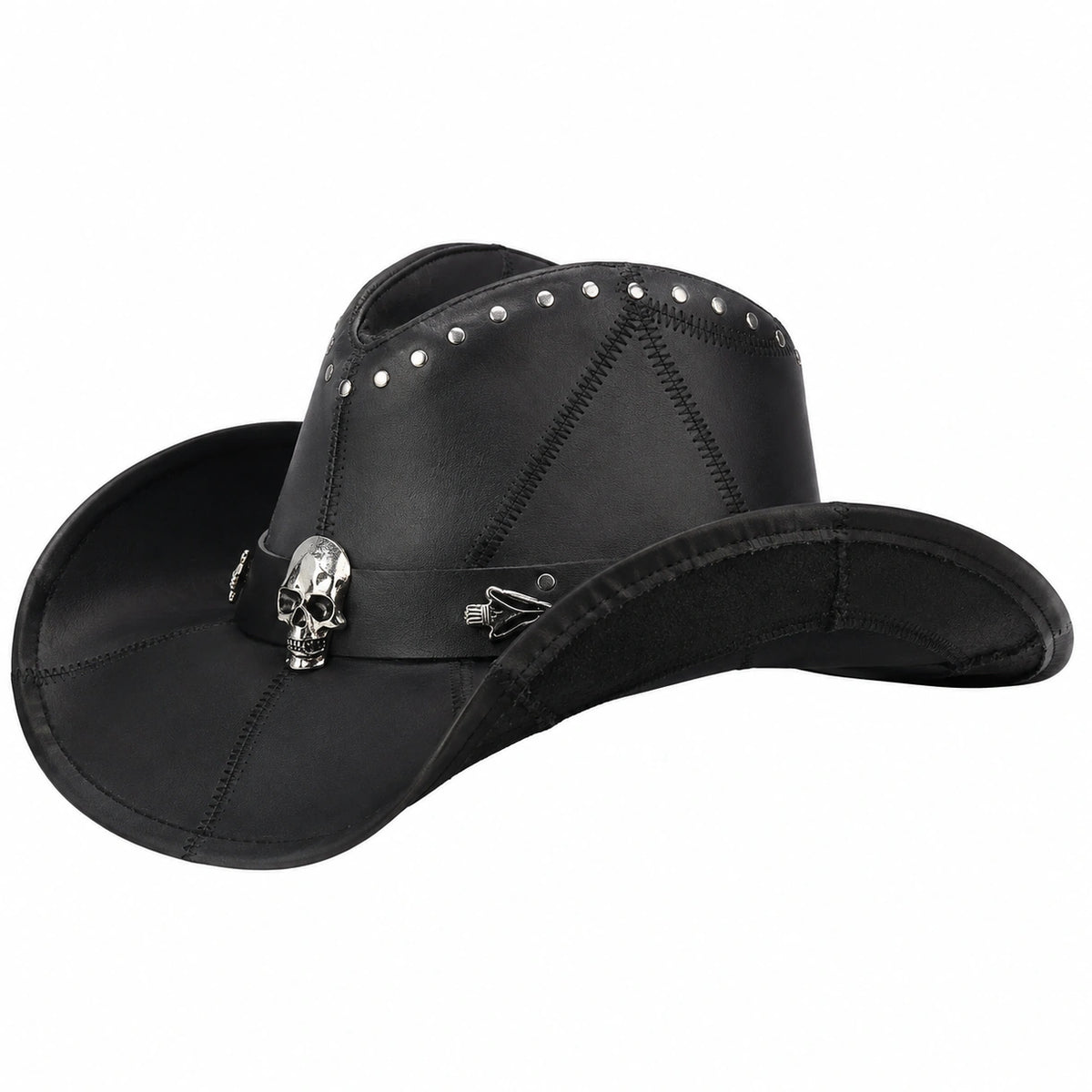 Black Leather Skull Cowboy Hat – Gothic Western Studded Hat