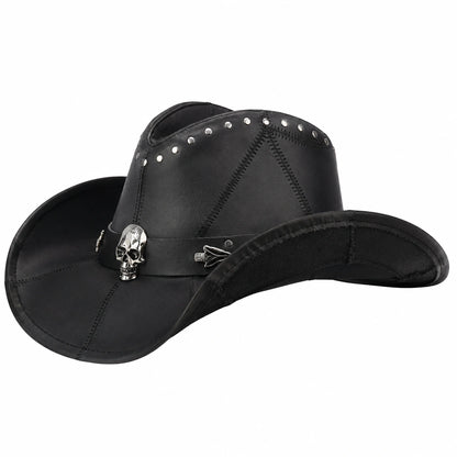 Black Leather Skull Cowboy Hat – Gothic Western Studded Hat