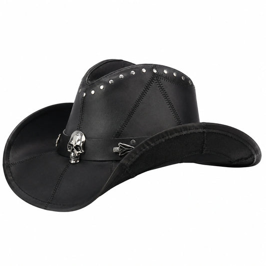 Black Leather Skull Cowboy Hat – Gothic Western Studded Hat