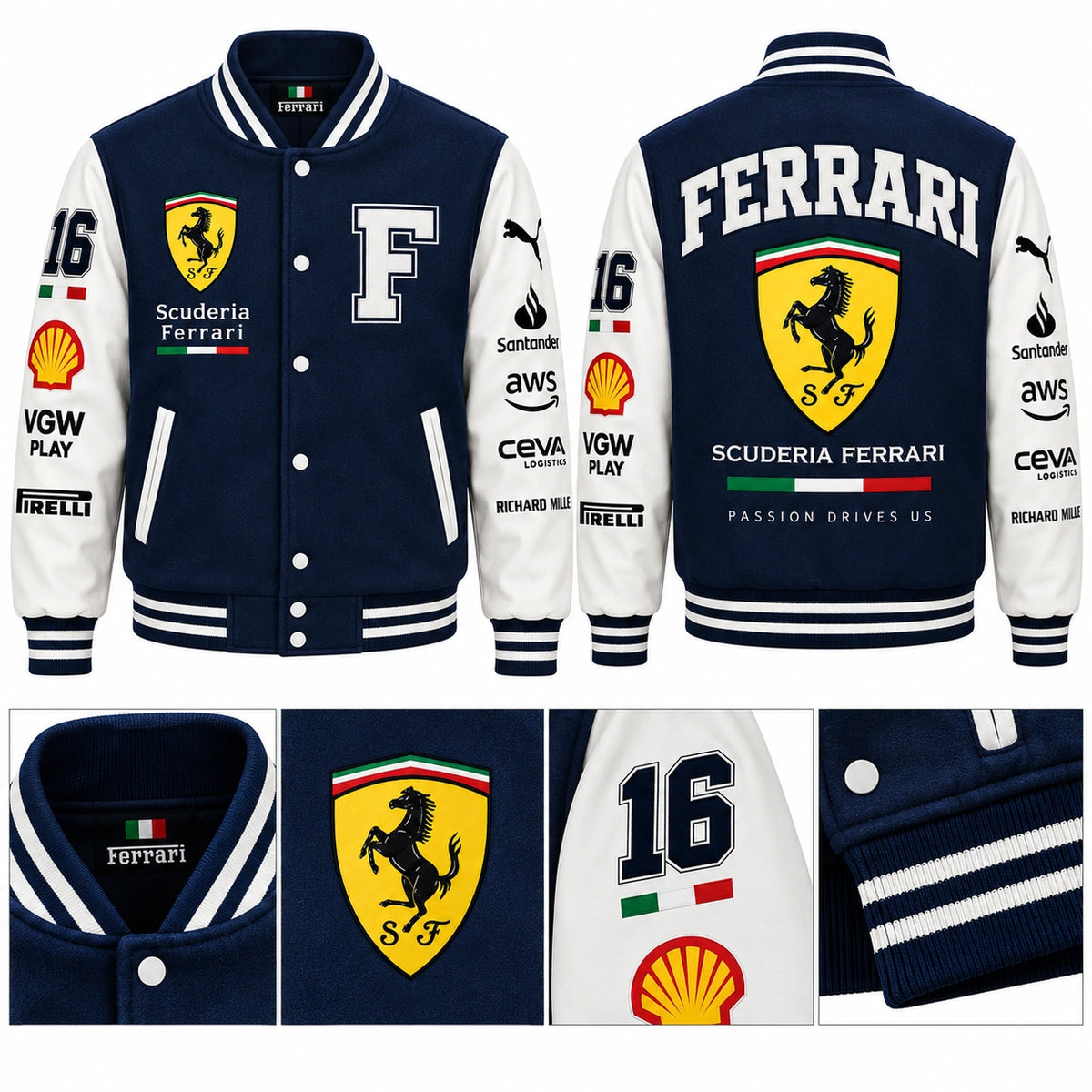 Ferrari Varsity Jacket – Scuderia Ferrari Motorsport Bomber Jacket (Blue)