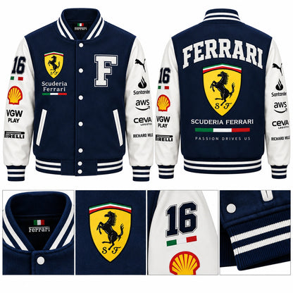 Ferrari Varsity Jacket – Scuderia Ferrari Motorsport Bomber Jacket (Blue)