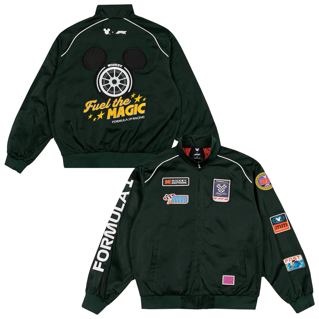 Formula 1 x Disney Fuel Racing Jacket Green Unisex | F1 Mickey Motors Full-Zip Racing Jacket