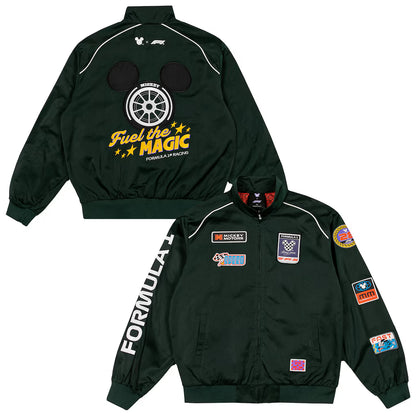 Formula 1 x Disney Fuel Racing Jacket Green Unisex | F1 Mickey Motors Full-Zip Racing Jacket