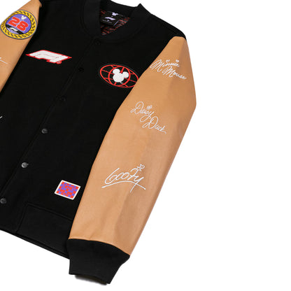 Formula 1 x Disney Varsity Jacket Replica | Mickey Mouse Motorsport Bomber Jacket Black Unisex