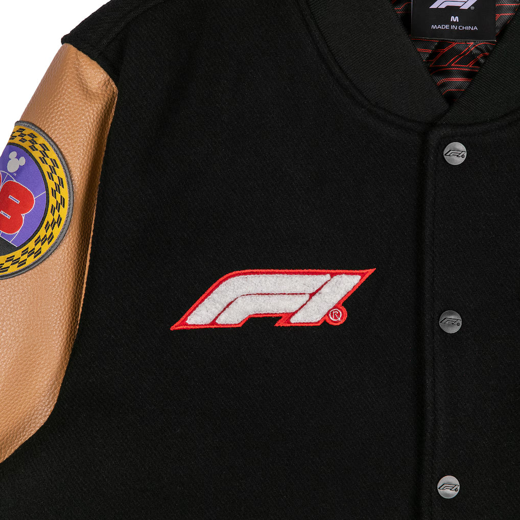 Formula 1 x Disney Varsity Jacket Replica | Mickey Mouse Motorsport Bomber Jacket Black Unisex