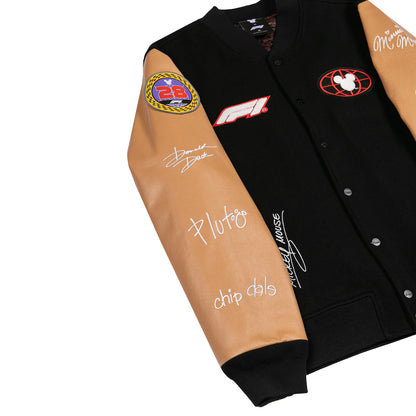 Formula 1 x Disney Varsity Jacket Replica | Mickey Mouse Motorsport Bomber Jacket Black Unisex