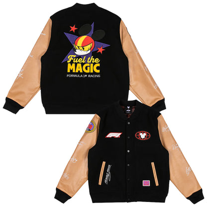 Formula 1 x Disney Varsity Jacket Replica | Mickey Mouse Motorsport Bomber Jacket Black Unisex