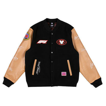 Formula 1 x Disney Varsity Jacket Replica | Mickey Mouse Motorsport Bomber Jacket Black Unisex