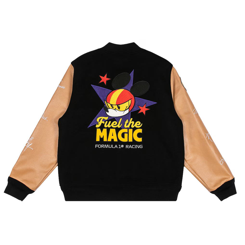 Formula 1 x Disney Varsity Jacket Replica | Mickey Mouse Motorsport Bomber Jacket Black Unisex