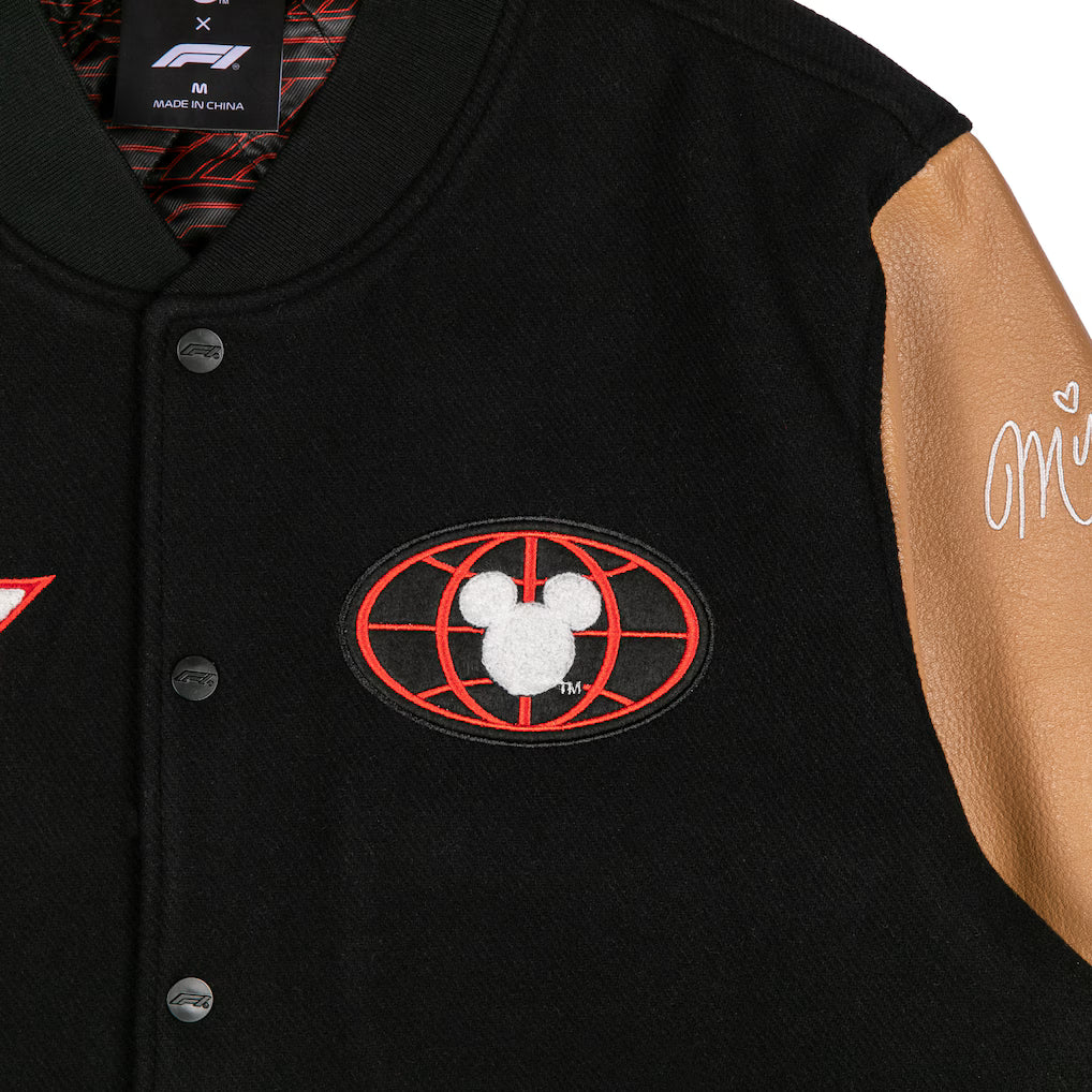 Formula 1 x Disney Varsity Jacket Replica | Mickey Mouse Motorsport Bomber Jacket Black Unisex