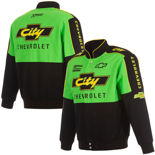 Men's NASCAR JH Design Black City Chevrolet Legend Full-Snap Twill Uniform Jacket | Official Racing Team Jacket