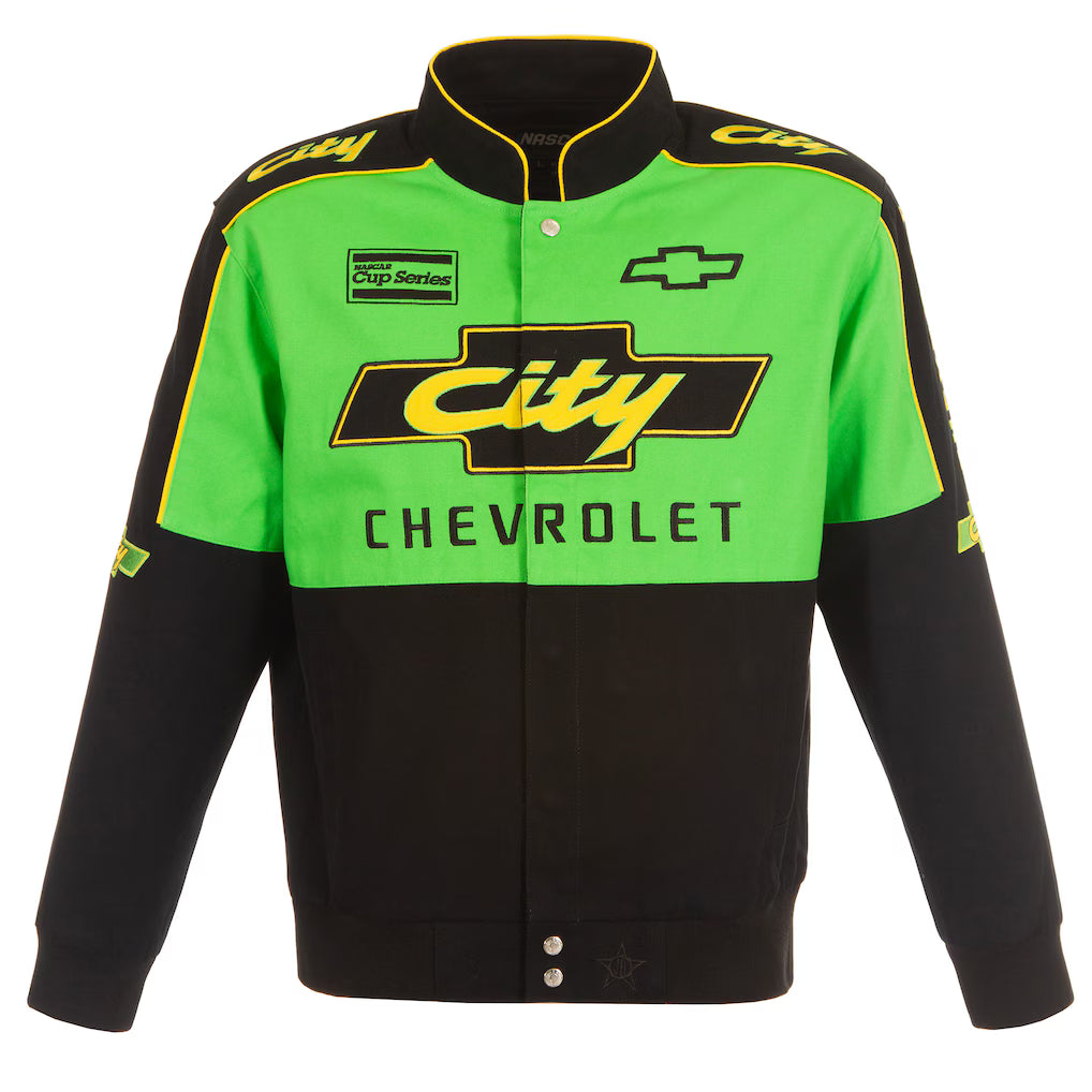 Men's NASCAR JH Design Black City Chevrolet Legend Full-Snap Twill Uniform Jacket | Official Racing Team Jacket