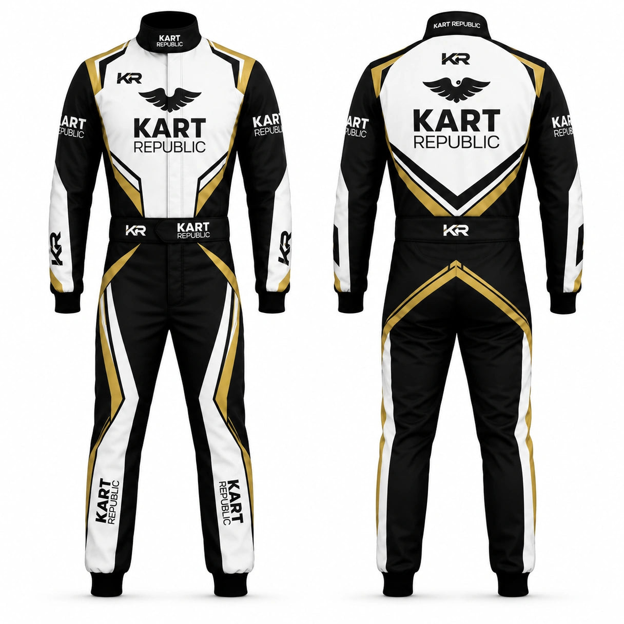 Kart Republic Racing Kart Suit Black White Gold – Professional Karting Race Suit