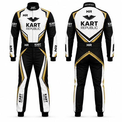 Kart Republic Racing Kart Suit Black White Gold – Professional Karting Race Suit