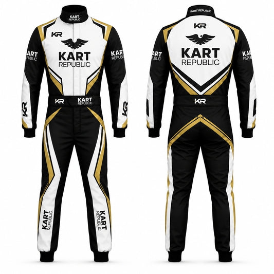 Kart Republic Racing Kart Suit Black White Gold – Professional Karting Race Suit