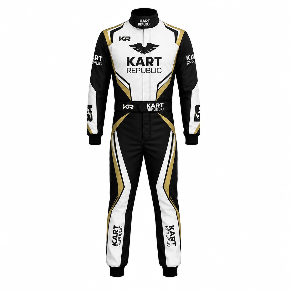 Kart Republic Racing Kart Suit Black White Gold – Professional Karting Race Suit