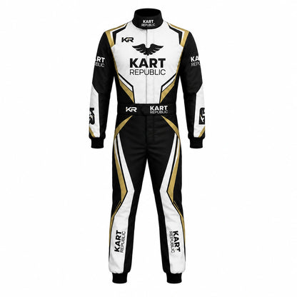 Kart Republic Racing Kart Suit Black White Gold – Professional Karting Race Suit