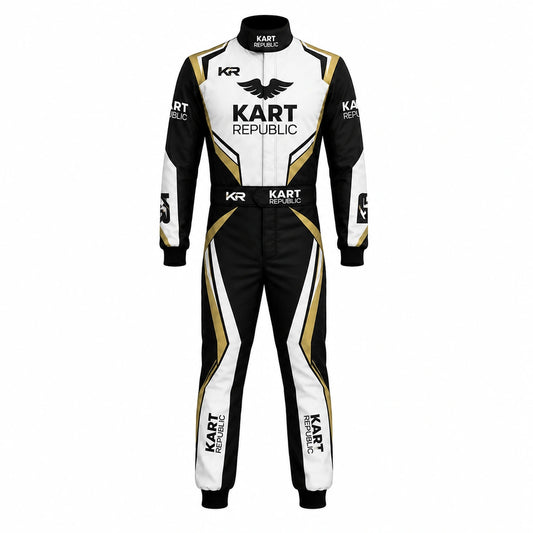 Kart Republic Racing Kart Suit Black White Gold – Professional Karting Race Suit