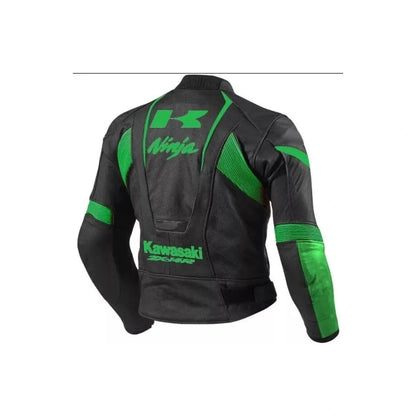 Kawasaki Ninja ZX14R Black Green Motorcycle Leather Racing Jacket